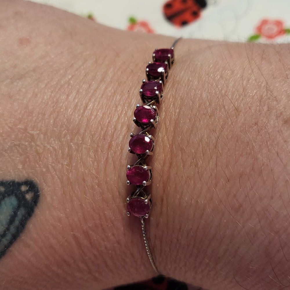 Marquise Pink Rhodolite Garnet Sterling Silver Bolo Bracelet
